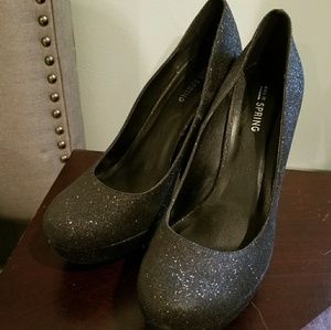 Call It Spring Black Glitter High Heels, size 9.5